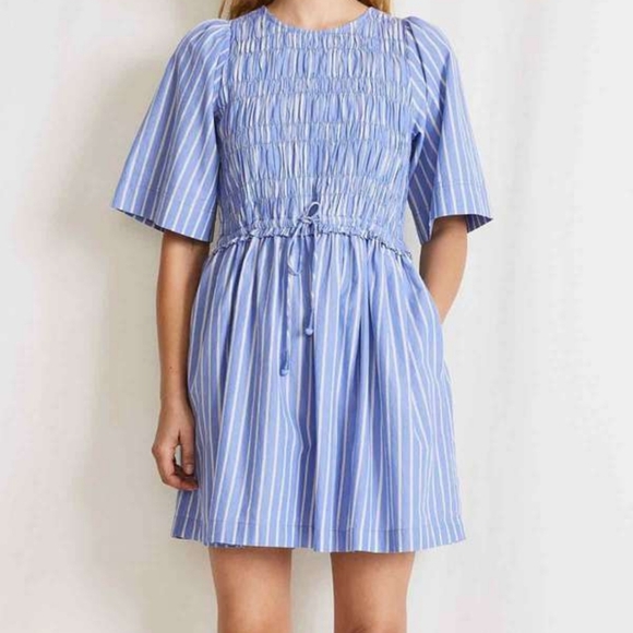 APIECE APART Adorna Striped Smocked Organic Cotton Summer Mini Dress XS - Picture 1 of 8